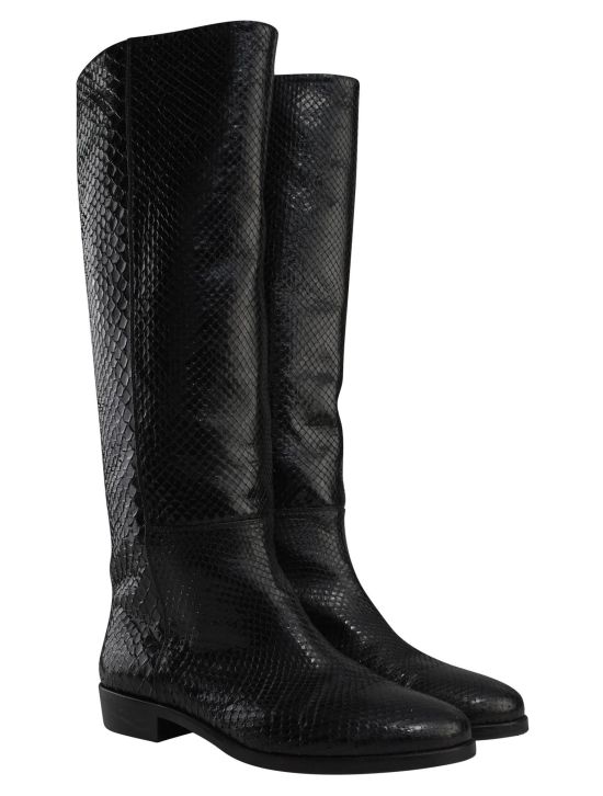 Kiton Kiton Black Leather Snake Boots Black 000