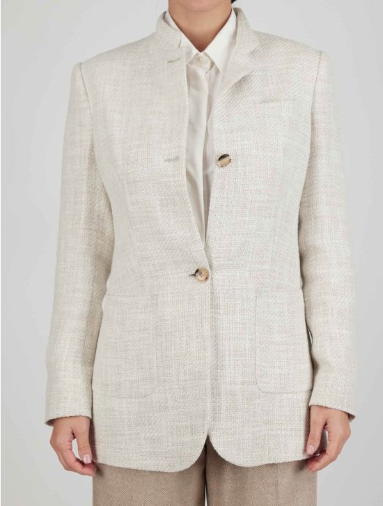 Kiton Kiton Beige Silk Linen Cotton Pl Blazer Beige 000