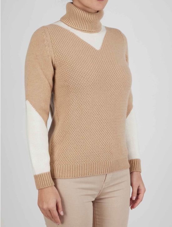 Kiton Kiton Brown White Cashmere Sweater Turtleneck Brown / White 001