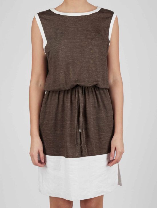 Kiton Kiton Brown White Linen Dress Brown / White 000