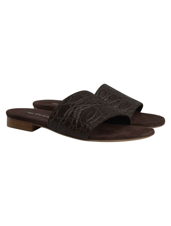 Kiton Kiton Brown Leather Crocodile Slippers Brown 000