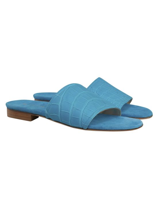 Kiton Kiton Blue Leather Crocodile Slippers Blue 000