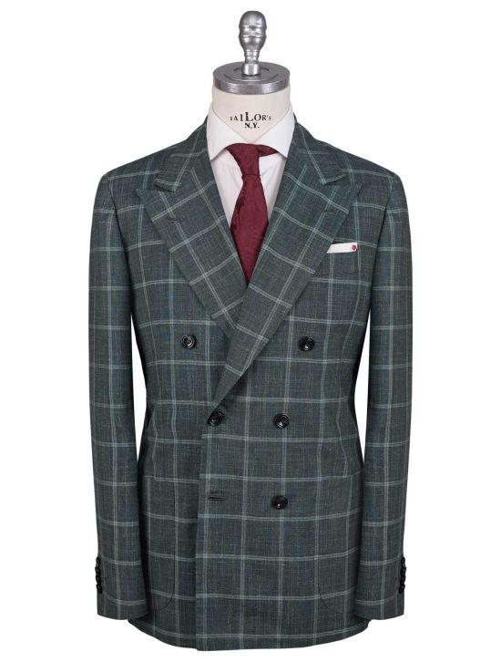 Kiton Kiton Green Cashmere Silk Linen Double Breasted Suit Green 000