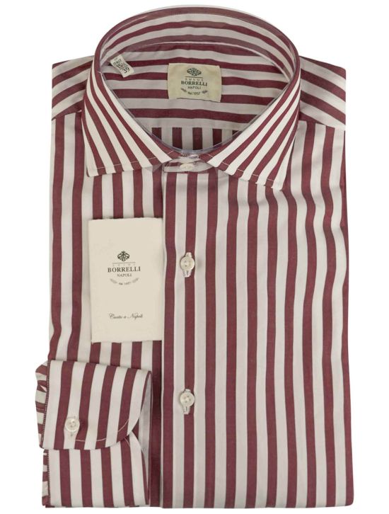 Luigi Borrelli Luigi Borrelli Burgundy White Cotton Shirt Burgundy / White 000