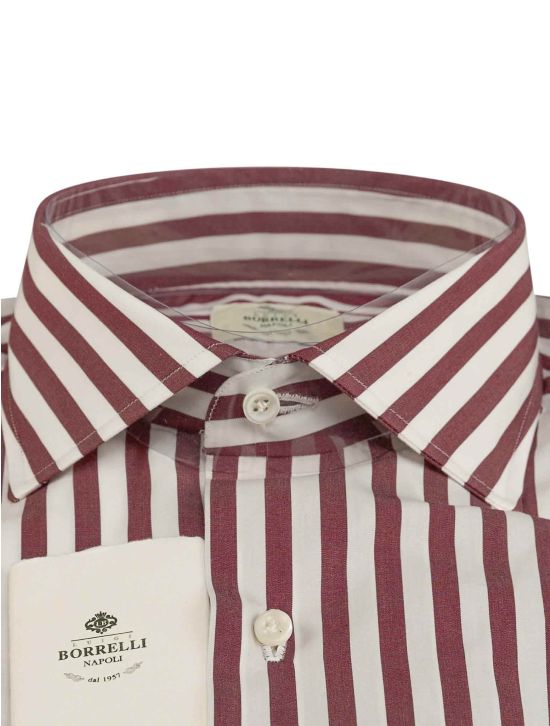 Luigi Borrelli Luigi Borrelli Burgundy White Cotton Shirt Burgundy / White 001