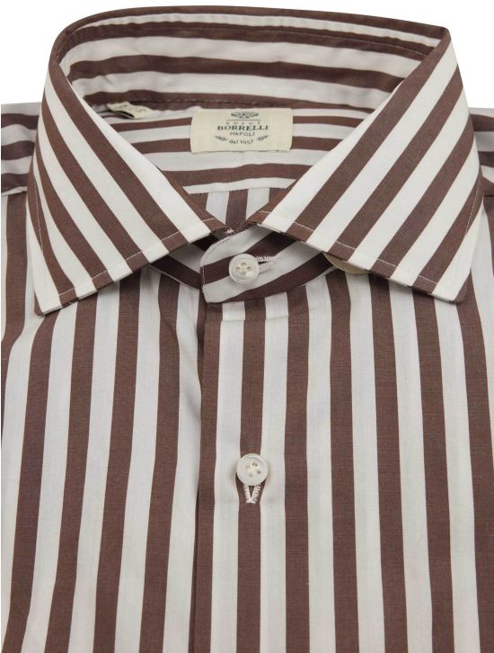 Luigi Borrelli Luigi Borrelli Brown White Cotton Shirt Brown / White 001