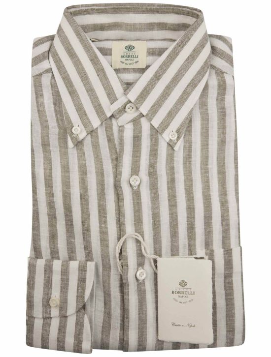 Luigi Borrelli Luigi Borrelli Green White Linen Shirt Green / White 000