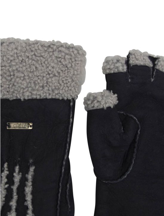 Kiton Kiton Gray Blue Shearling Gloves Blue / Gray 001