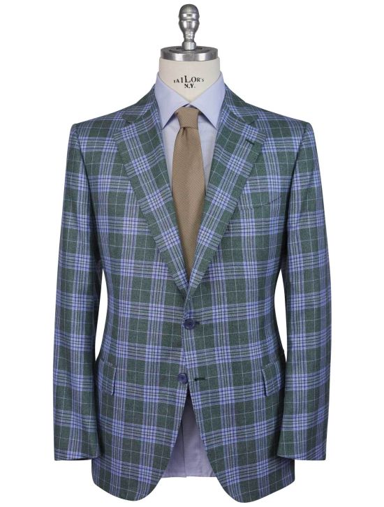 Cesare Attolini Cesare Attolini Green Light Blue Cashmere Silk Blazer Green / Light Blue 000