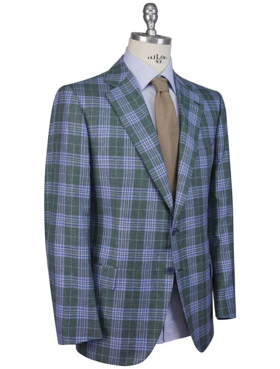 Cesare Attolini Cesare Attolini Green Light Blue Cashmere Silk Blazer Green / Light Blue 001