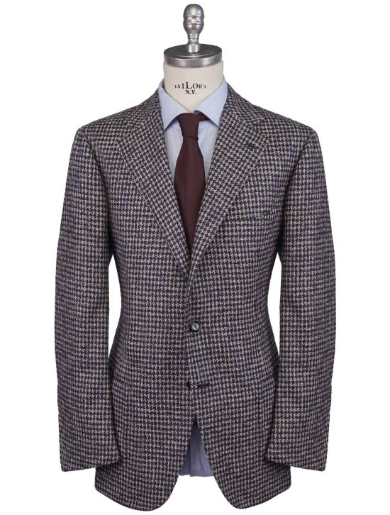 Cesare Attolini Cesare Attolini Blue White Wool Silk Cotton Linen Pa Blazer White / Blue 000