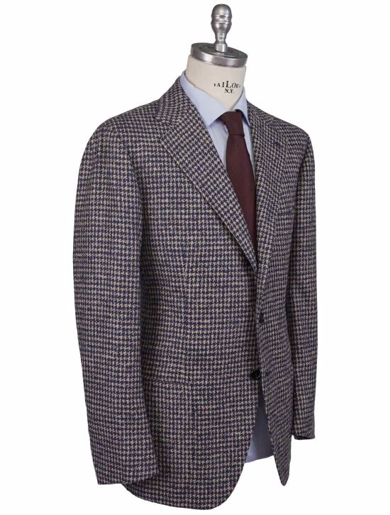 Cesare Attolini Cesare Attolini Blue White Wool Silk Cotton Linen Pa Blazer White / Blue 001