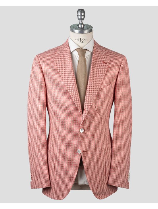 Cesare Attolini Cesare Attolini Red White Linen Cotton Pl Blazer Red / White 000