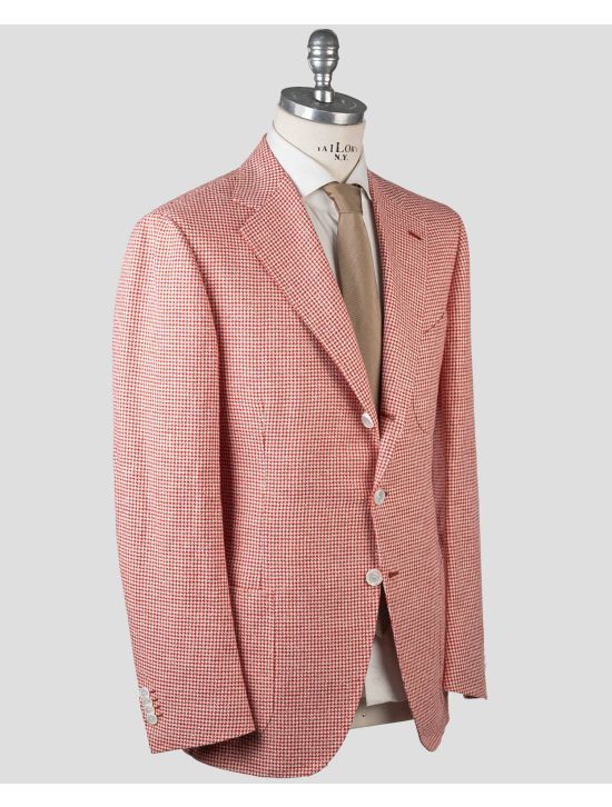 Cesare Attolini Cesare Attolini Red White Linen Cotton Pl Blazer Red / White 001