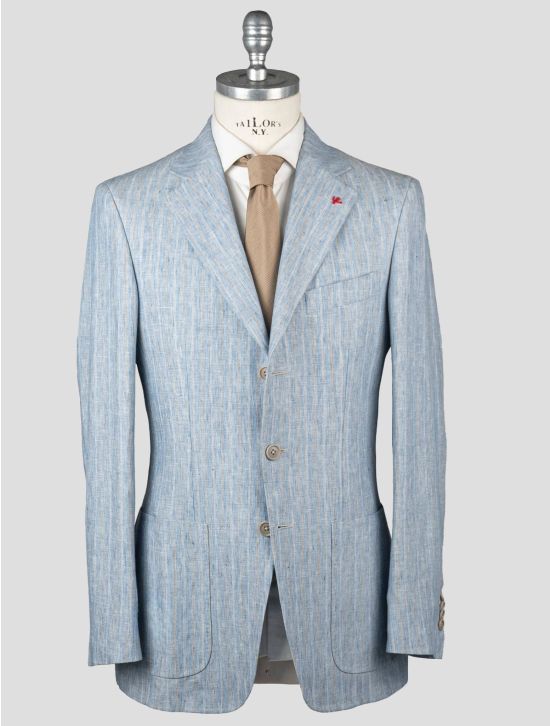 Isaia Isaia Light Blue Beige Linen Blazer Light Blue / Beige 000