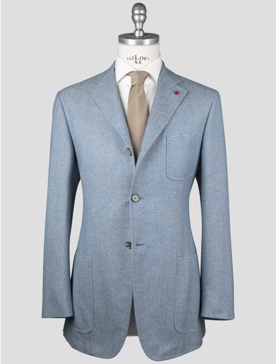 Isaia Isaia Light Blue Wool Silk Linen Blazer Light Blue 000