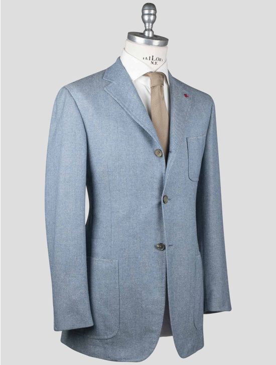 Isaia Isaia Light Blue Wool Silk Linen Blazer Light Blue 001