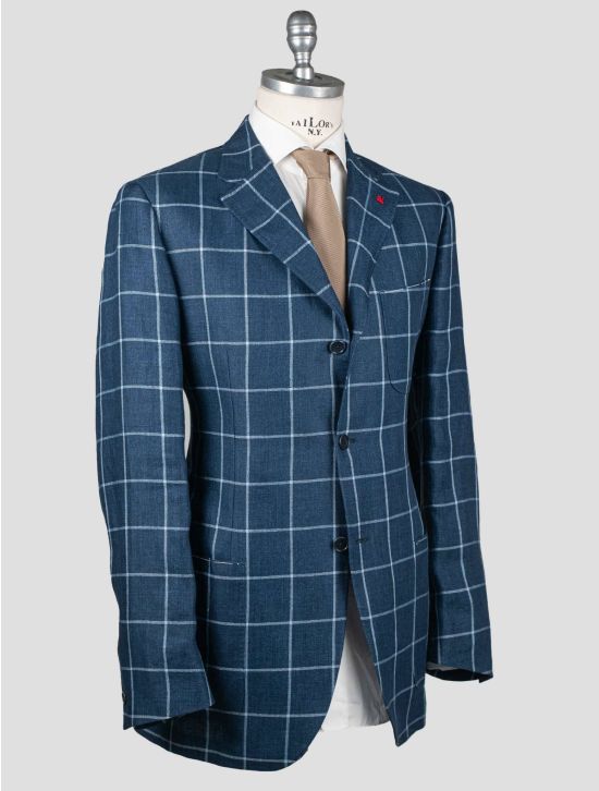 Isaia Isaia Blue Linen Blazer Blue 001