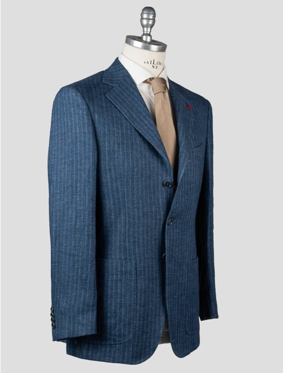 Isaia Isaia Blue Linen Blazer Blue 001