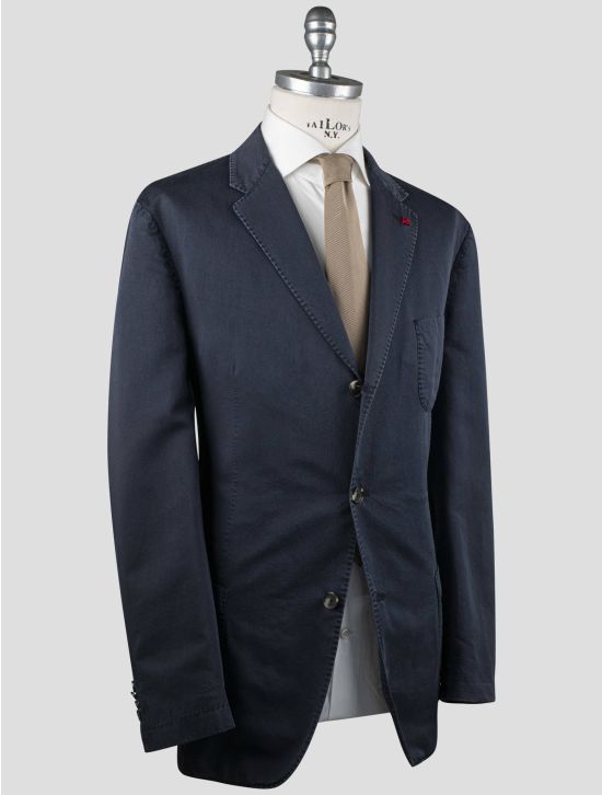 Isaia Isaia Blue Cotton Silk Blazer Blue 001