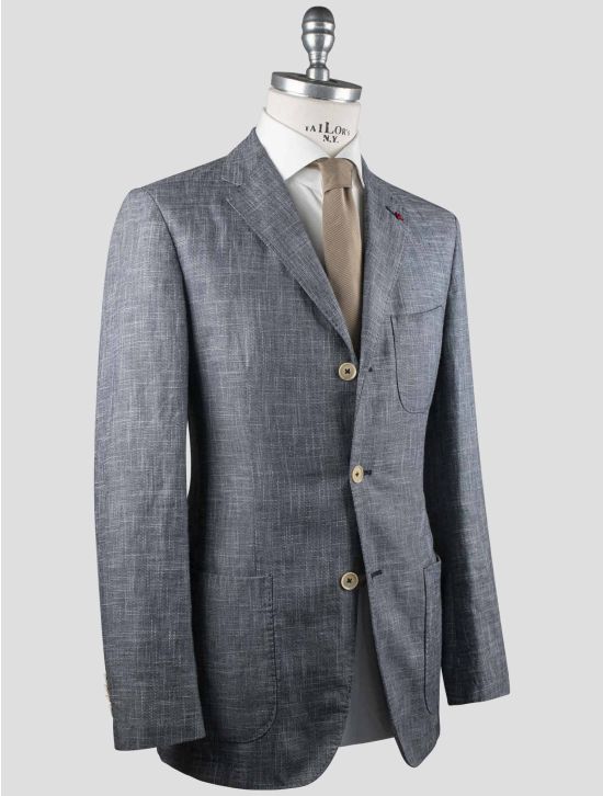 Isaia Isaia Blue Linen Wool Silk Blazer Blue 001