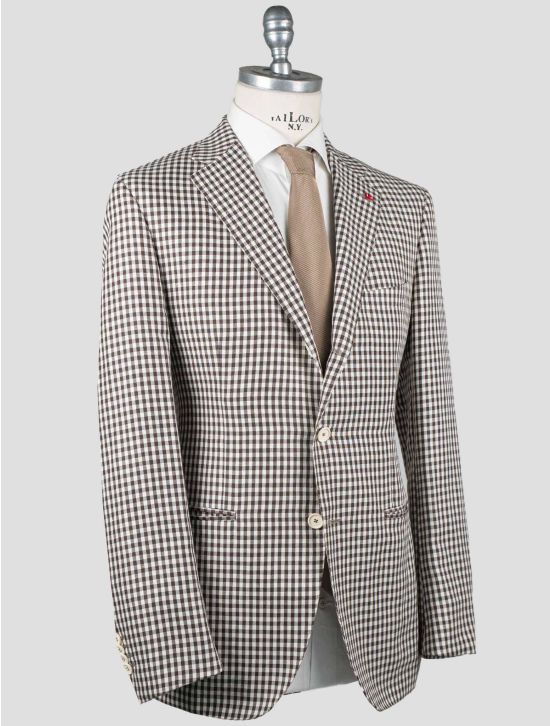 Isaia Isaia Brown White Linen Cotton Blazer Brown / White 001