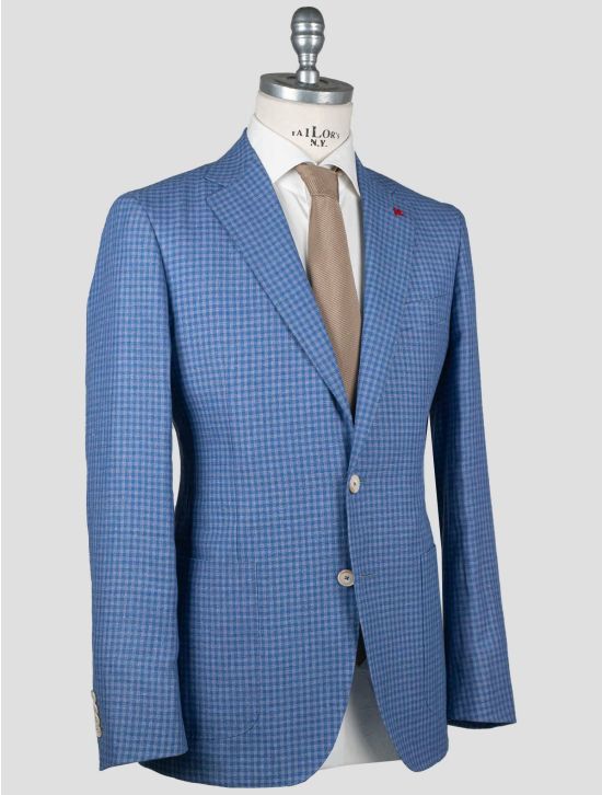 Isaia Isaia Blue Linen Wool Blazer Blue 001