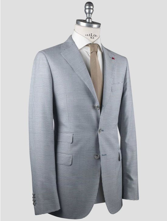 Isaia Isaia Blue White Wool Cotton Silk Blazer Blue / White 001