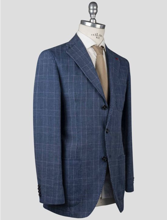 Isaia Isaia Blue Linen Cotton Blazer Blue 001