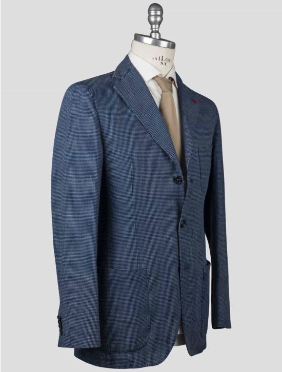 Isaia Isaia Blue Cotton Linen Blazer Blue 001