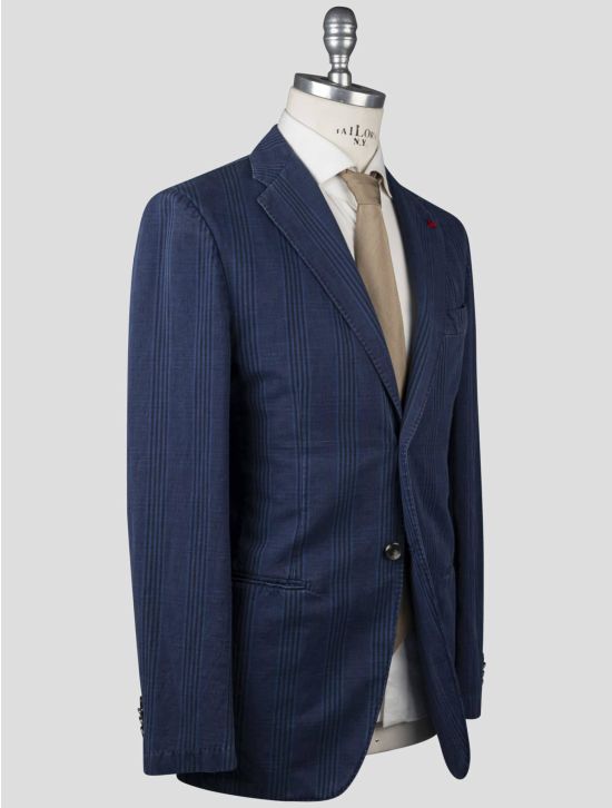 Isaia Isaia Blue Cotton Linen Blazer Blue 001