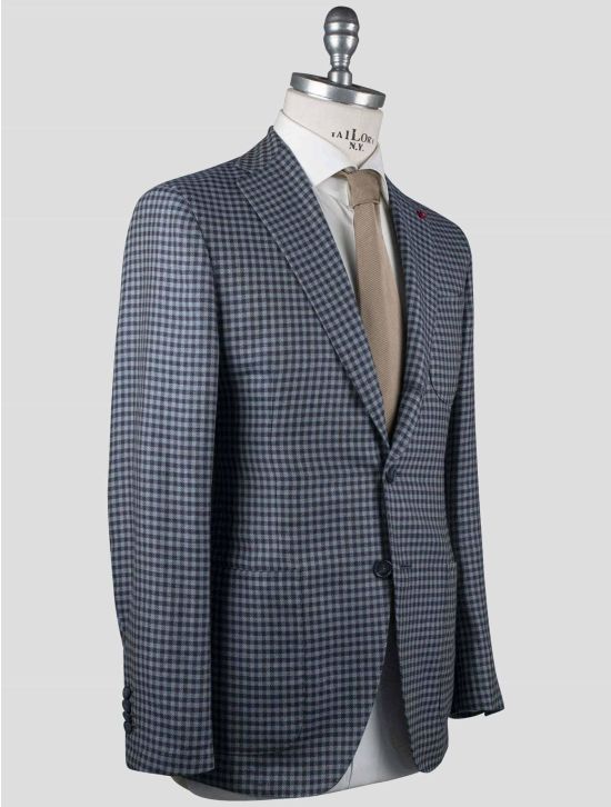 Isaia Isaia Blue Linen Wool Blazer Blue 001