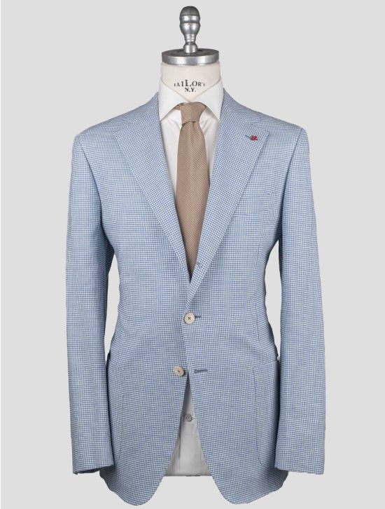 Isaia Isaia Blue White Wool Linen Cotton Ea Blazer Blue / White 000