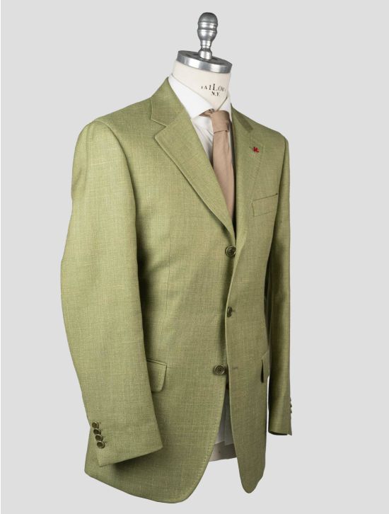 Isaia Isaia Green Wool Silk Linen Blazer Green 001