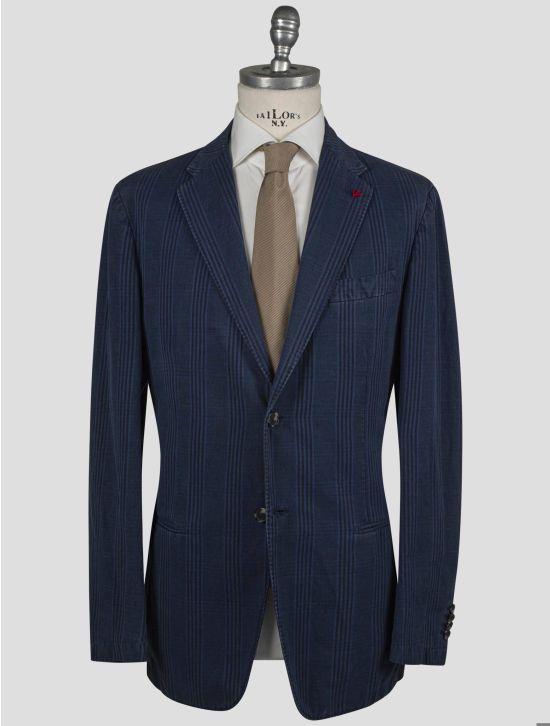 Isaia Isaia Blue Black Cotton Linen Blazer Blue / Black 000