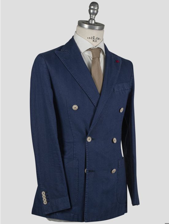 Isaia Isaia Blue Linen Cotton Blazer Blue 001