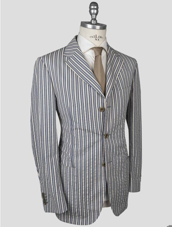 Isaia Isaia Blue White Cotton Blazer Blue / White 001