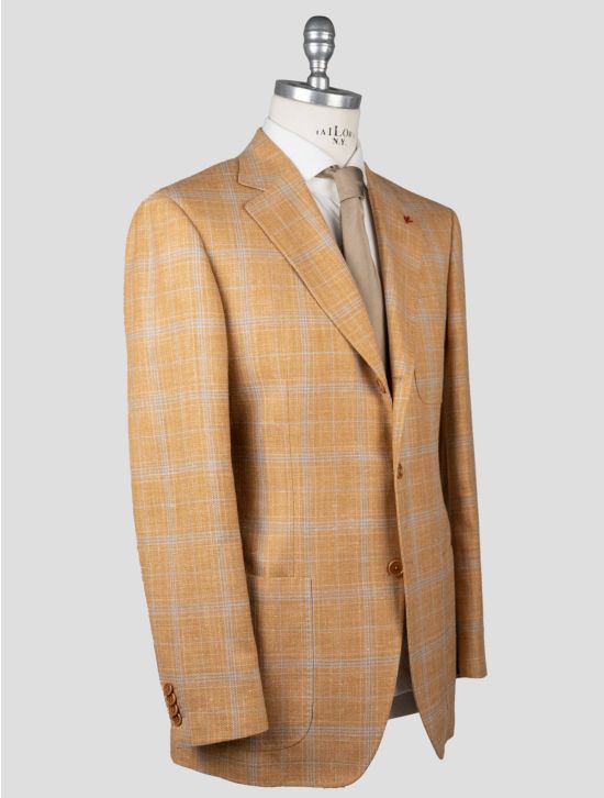 Isaia Isaia Orange Light Blue Wool Linen Silk Blazer Orange / Light Blue 001