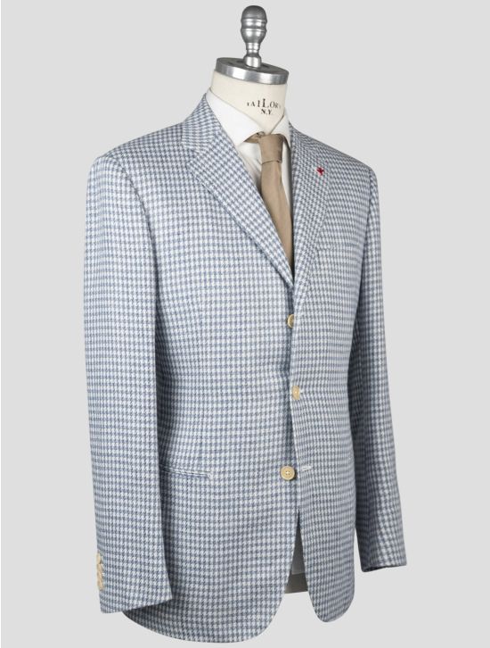 Isaia Isaia Light Blue White Linen Cotton Blazer Light Blue / White 001