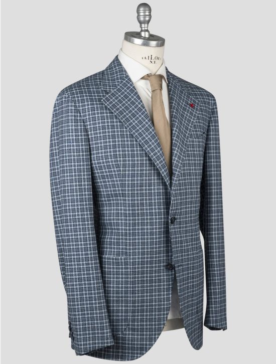 Isaia Isaia Blue Silk Wool Blazer Blue 001