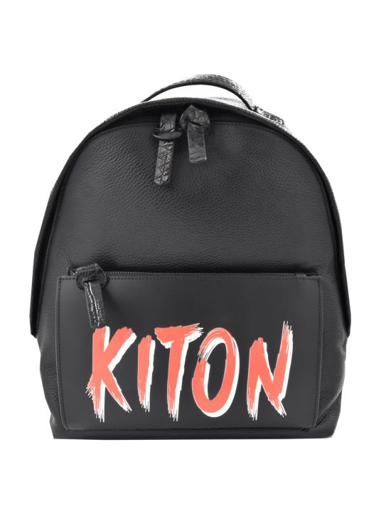 Kiton KITON Black Leather Calfskin Backpack Black 000