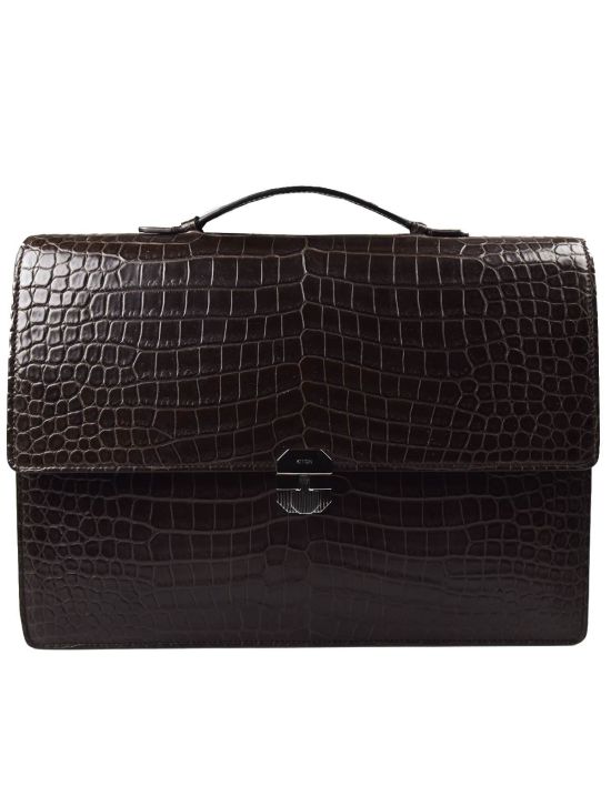 Kiton KITON Brown Leather CrocodileBriefcase Brown 000