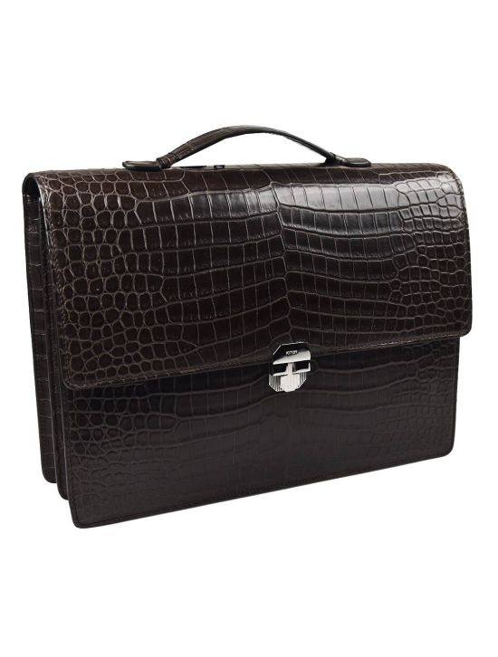 Kiton KITON Brown Leather CrocodileBriefcase Brown 001