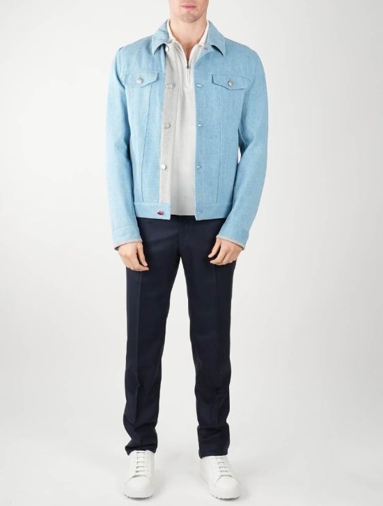 Kiton KITON Blue Denim Cotton Coat Blue 001