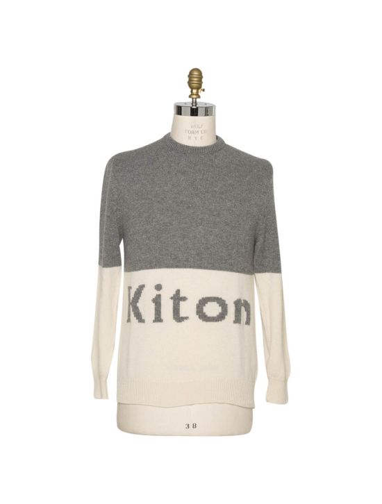 Kiton KITON Gray White Cashmere Crewneck Sweater White/Gray 000