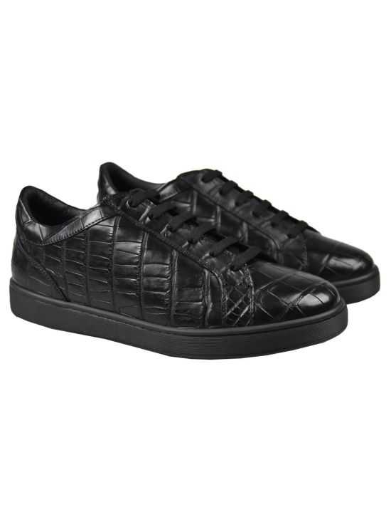 Kiton KITON Black Leather Crocodile Shoes Black 000