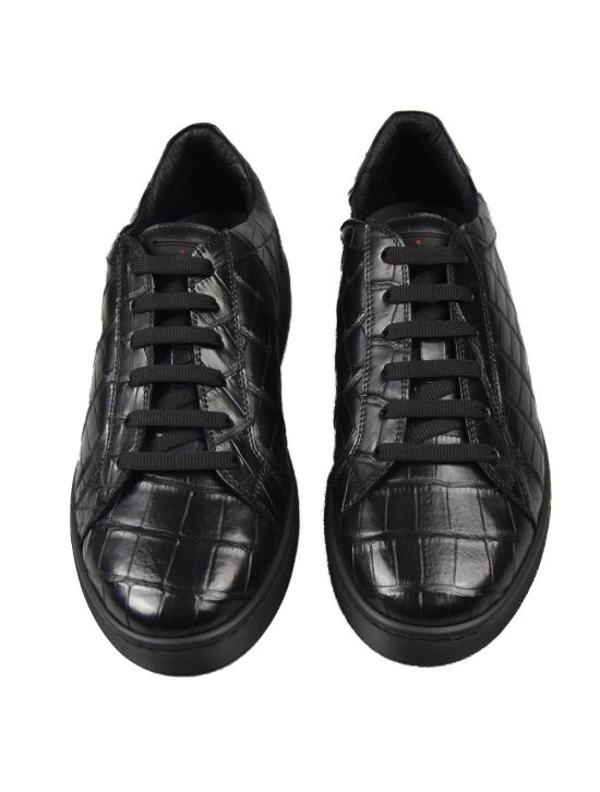 Kiton KITON Black Leather Crocodile Shoes Black 001