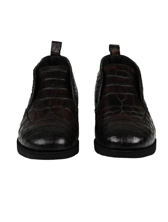 Kiton KITON Brown Leather Crocodile Shoes Brown 001