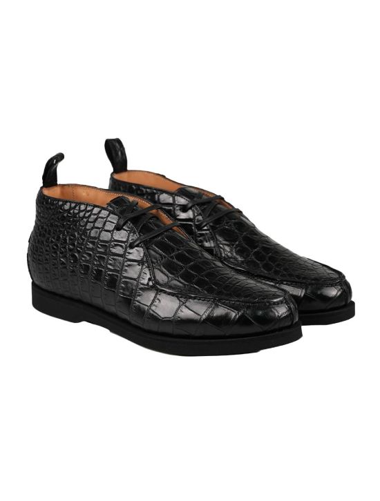 Kiton KITON Black Leather Crocodile Boots CONB Black 000