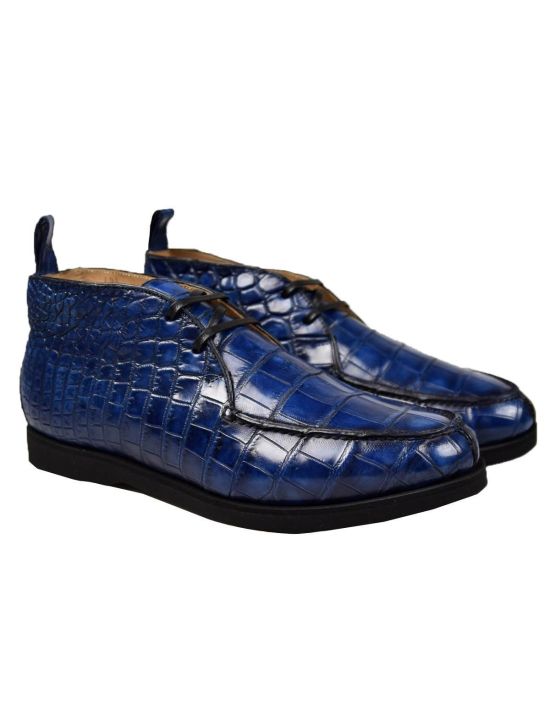 Kiton KITON Blue Leather Crocodile Boots CONB Blue 000